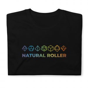 Natural Roller Rainbow Dice Design Black T-shirt