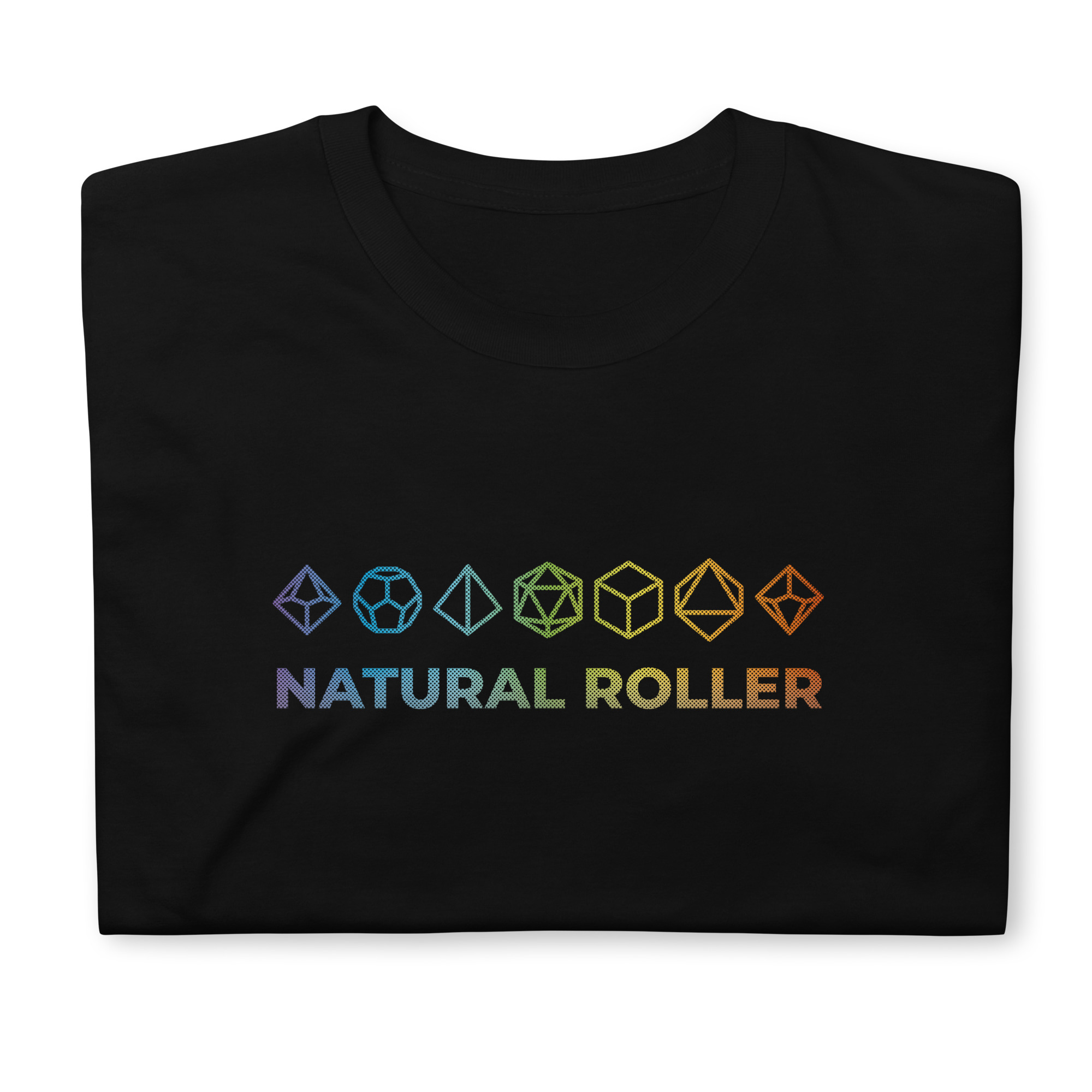Natural Roller Rainbow Dice Design Black T-shirt