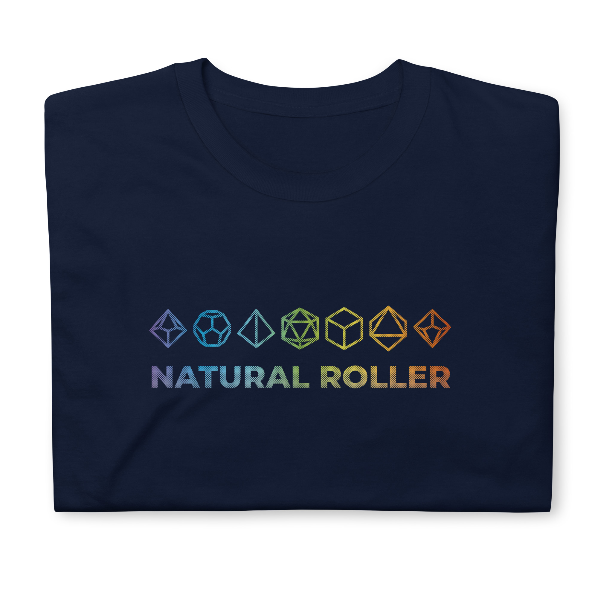 Natural Roller Rainbow Dice Design Navy Blue T-shirt